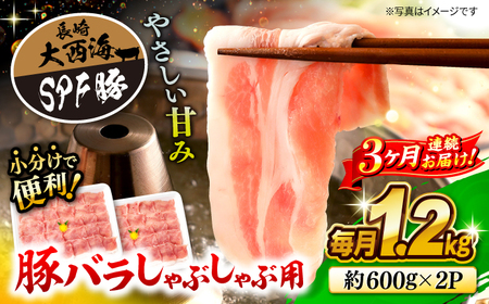 【3回定期便】大西海SPF豚 バラ（しゃぶしゃぶ用）計1.2kg 訳あり ＜大西海ファーム＞ [CEK084]