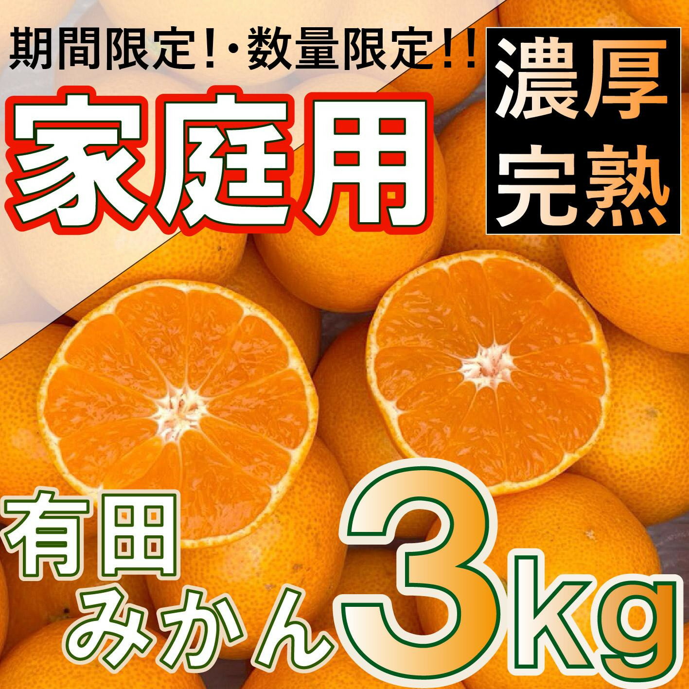 【ふるさと納税】有田みかん 家庭用 3kg　濃厚完熟　お試し 味重視 (和歌山県産) | 有田川町 家庭用 柑橘 味重視 フルーツ 人気 おすすめ 果物 甘味 ジューシー 柑橘類 旬 小玉 お取り寄せ 送料無料 ふるさと納税