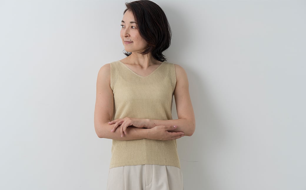 リネン タンクトップ ２WAY 女性用《白田のカシミヤ》【全2色 M～3L】クリームイエロー ベリーパープル ｜ 天然素材 春夏