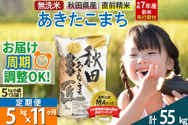 【無洗米】＜令和7年産 新米予約＞《定期便11ヶ月》秋田県産 あきたこまち 5kg (5kg×1袋) ×11回 5キロ お米【お届け周期調整 隔月お届けも可】 新米|02_snk-030311s