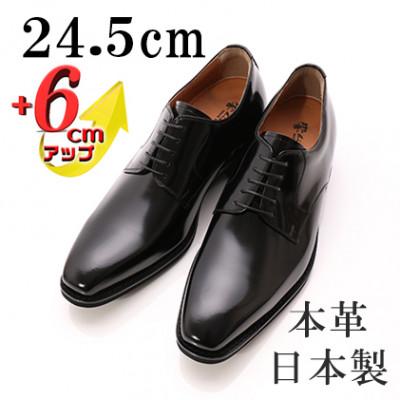 ふるさと納税 大和郡山市 牛革外羽根プレーン 6cmアップ メンズシークレットシューズ 紐 No.1931 黒 24.5cm