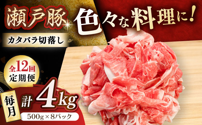 【12回定期便】瀬戸豚 カタバラ切落し 4kg / 豚肉 小分け 切り落とし / 瀬戸市 / 関屋精肉店 [BBBQ203]