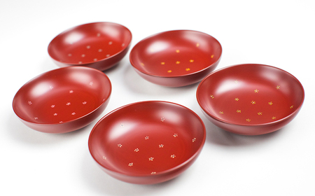 冨士原智子 【漆器】まめ皿 小花 5枚セット（朱） ／ 豆皿 食器 和食器 漆器 漆塗り 漆塗 小皿 皿 お皿 さら おさら 器 うつわ 木製 プレゼント 贈り物 ギフト 家庭用 自宅用 普段使い 日