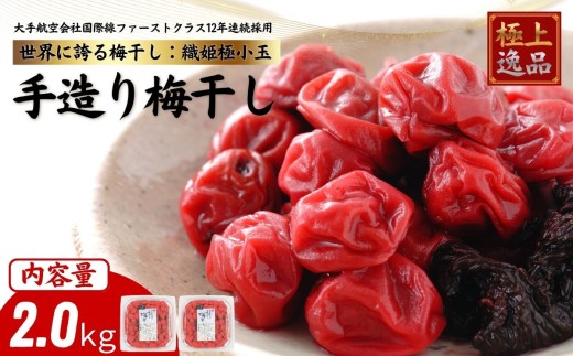 国際線ファーストクラスご提供 及川農園 梅干し 織姫極小粒 2kg / 賞味期限 約3年 国産 手作り 完全無添加 大手航空会社 国際線 ファーストクラス 12年連続採用 百貨店取り扱い 梅 セット グルメ お取り寄せ 特別 ギフト 贈答品 贈り物 送料無料 【#0157-2000】