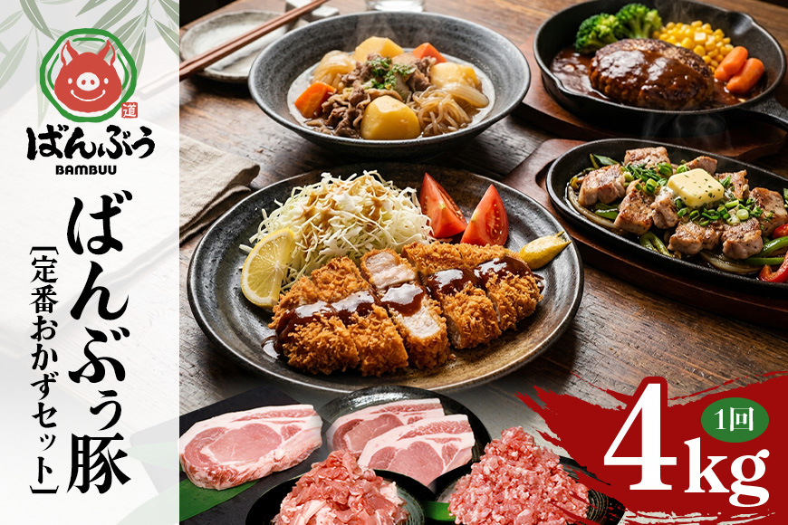 ブランド豚「ばんぶぅ」定番おかずセット（計4kg） ばんぶぅ 豚肉 リブロース ソテー ロース とんかつ ミンチ 切り落とし 真空パック 定番 おかず トンカツ ひき肉 ソテー用 ぶた肉 ブタ肉 国産 茨城県産 ギフト プレゼント 冷蔵 高級部位 ブランド豚 42-CV