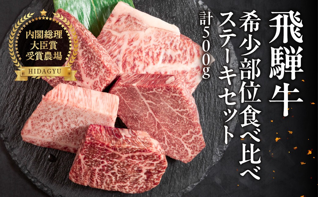 
                  飛騨牛 希少部位食 5種 食べ比べステーキセット（各100g）計500g （サーロイン・ヒレ・ランプ・イチボ・トモサンカク）牛肉 ブランド牛  お肉 肉 牛 おすすめ ステーキ 飛騨萩原畜産 【真空冷凍】
                