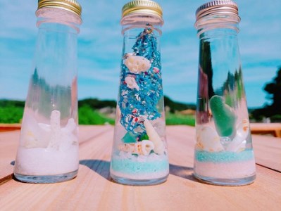 天然素材のシーボトル制作キット（１本用）工作 インテリア 雑貨 海 小物 貝殻 サンゴ 夏休み【R00067】