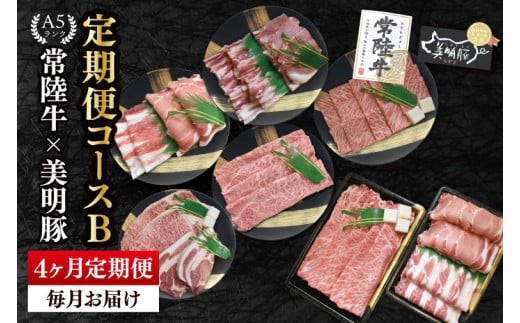 
                  【4ヶ月定期便】A5ランク常陸牛＆美明豚 食べ比べ 定期便コースB 冷凍 国産牛 和牛 牛肉 豚肉 ブランド豚 食べ比べ お取り寄せ 老舗精肉店 肉の加治 茨城県 水戸市（EK-82）
                