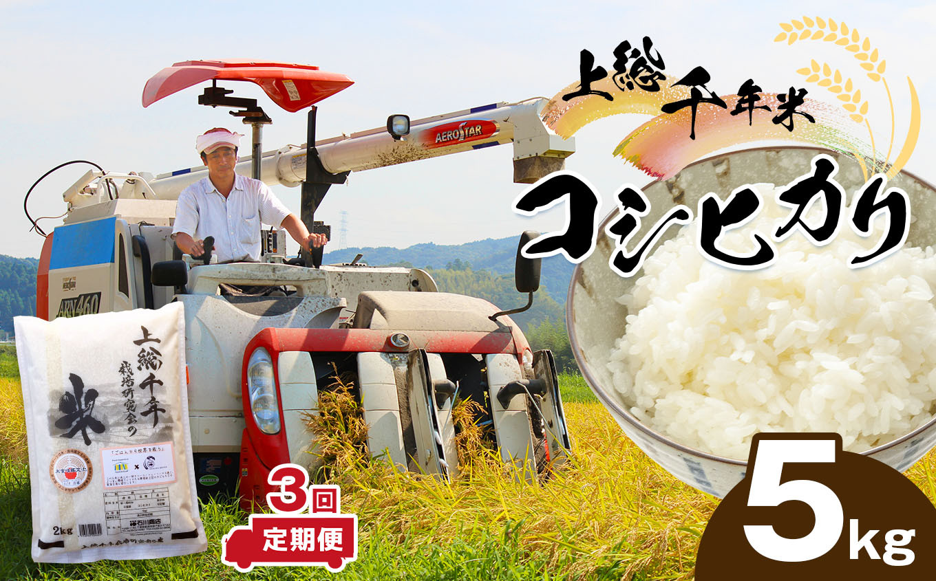 
            新米 【 定期便 ・ 3ヶ月 】上総千年米 コシヒカリ （精米）5㎏ | 米 こめ お米 おこめ 白米 精米 プレミアムなお米 千葉 こしひかり 千葉県 君津市
          