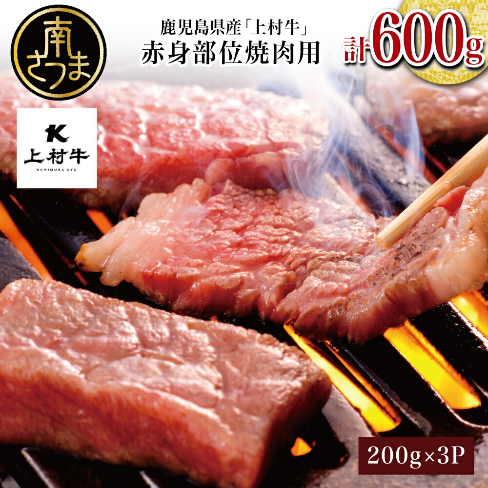 【ふるさと納税】おうちで焼肉！鹿児島県産「上村牛」 赤身焼肉用 計600g (200g×3P) 小分け 冷凍 お肉 牛肉 国産 焼肉 焼き肉 BBQ バーベキュー オリジナル ブランド牛 かみむらぎゅう カミチク 南さつま市 送料無料