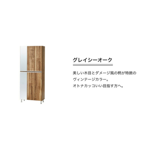 【開梱設置】シューズボックス 【リアル 75 HI板 左姿見】 グレイシーオーク_開梱設置 シューズボックス リアル 75 HI板 左姿見 大川家具 グレイシーオーク 靴箱 可動棚 お洒落 国内製造 