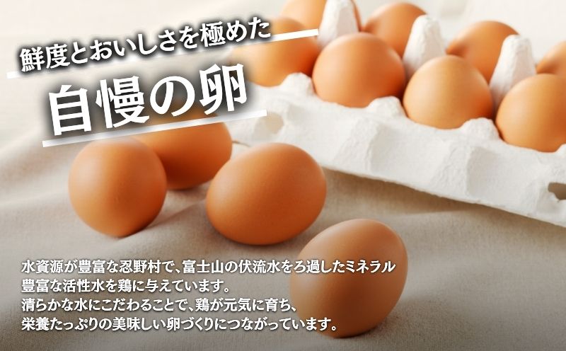 【定期便】忍野の平飼い放牧卵　3か月連続定期便（毎月30個×3か月　合計90個）　||　鶏卵　都留　忍野　新鮮　こだわり　名水　卵　たまご　玉子　タマゴ　大容量　お得　おしののたまご　濃厚　平飼い