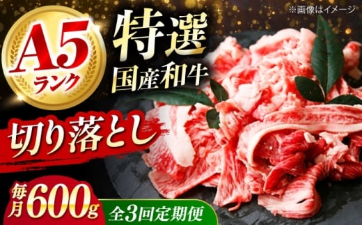 【全3回定期便】 和牛 国産和牛切落し 600ｇ 肉 お肉 国産 和牛 牛肉 切り落とし 冷凍 ギフト ストック A5ランク 国産和牛切落し 600ｇ 肉 お肉 国産 和牛 牛肉 切り落とし 冷凍 ギフト ストック A5ランク 贈答 ギフト 贈り物 人気 定番 おすすめ 定期便 ふるさと納税 特産品 産地直送 取り寄せ お取り寄せ 大阪府高槻市/株式会社ミートモリタ屋 [AOAI023]