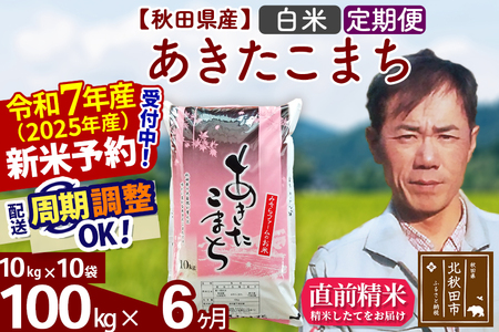 ※令和7年産 新米予約※《定期便6ヶ月》秋田県産 あきたこまち 100kg【白米】(10kg袋) 2025年産 お届け周期調整可能 隔月に調整OK お米 みそらファーム