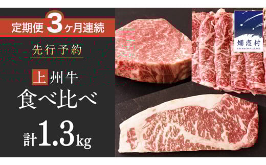 《 定期便 》 上州牛 食べ比べ セット 3ヶ月 連続お届け すき焼き ・ サーロイン ・ ヒレステーキ セット 牛肉 日本 国産 国産牛 群馬 冷凍 真空パック ステーキ用 定期 お肉 肉 焼肉 焼き肉 バーベキュー BBQ ブランド牛 先行予約 [AH018tu]