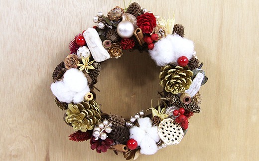 【クリスマス】 ふわふわ綿の 手作り Xmas リース 直径約18cm