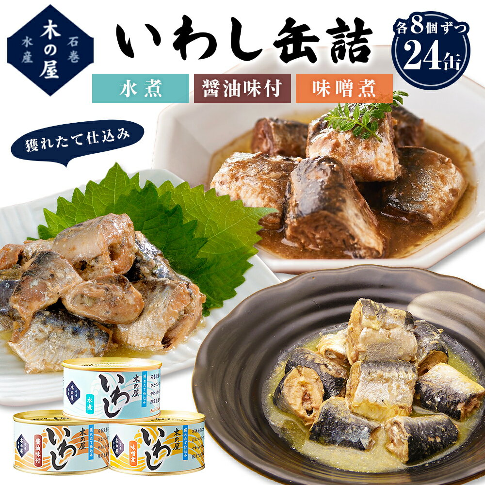 【ふるさと納税】イワシ 缶詰 木の屋 いわし缶詰 3種24缶 食べ比べ 鰯 味噌煮 醤油味 水煮 鰯 国産 宮城県 石巻市 イワシ缶詰 缶つま いわし 真いわし イワシ缶 常温 鮮魚 保存料 無添加 フレッシュパック製法 おかず おつまみ ご飯のお供 非常食 長期保存 保存食 備蓄
