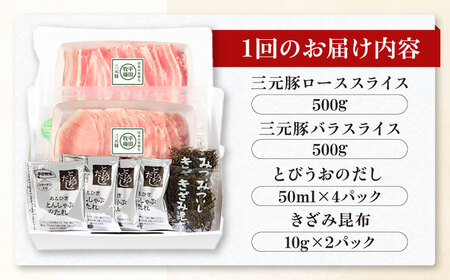 【全12回定期便】 三元豚 しゃぶしゃぶ セット 計 1kg  ( ロース・バラ )  だし・昆布付き 《喜茂別町》【平田牧場】 肉 豚肉 ロース バラ ロース肉 バラ肉 しゃぶしゃぶ 鍋 定期便[A