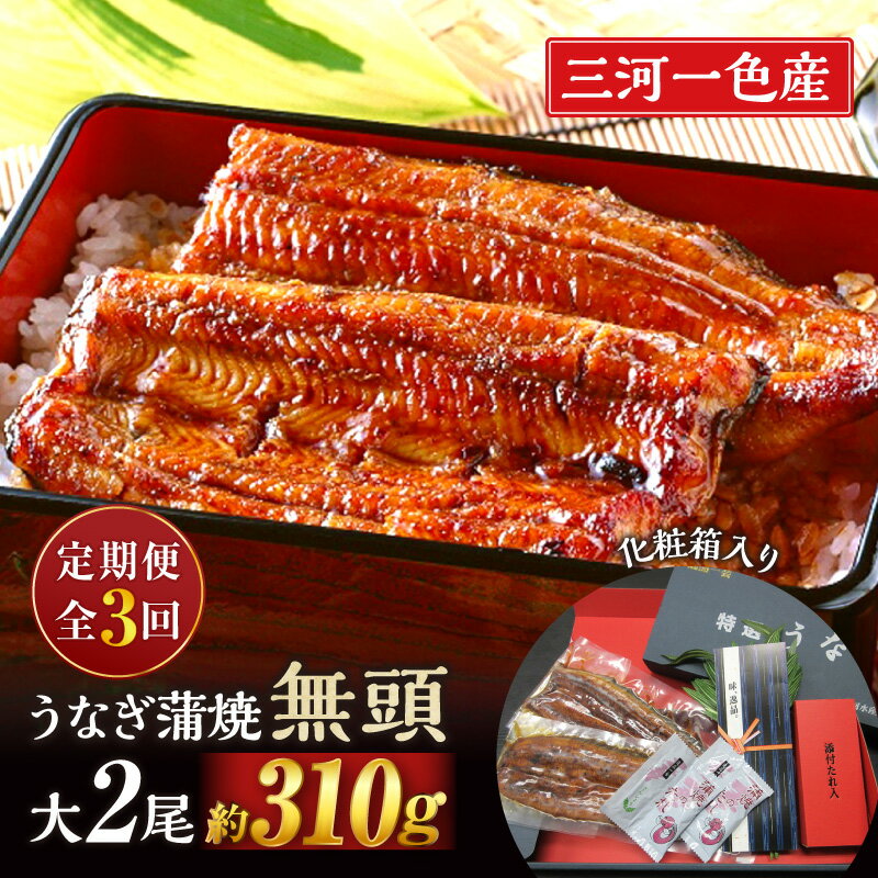 【ふるさと納税】【定期便】三河一色産うなぎ蒲焼 大サイズ無頭2尾入り×3回(毎月)・M114 蒲焼き 総菜 国産うなぎ ウナギ 鰻 愛知県産 西尾市産 西尾一色産 タレ付き たれセット さんしょう かば焼き 丑の日 土用丑の日 愛知県 西尾市 送料無料