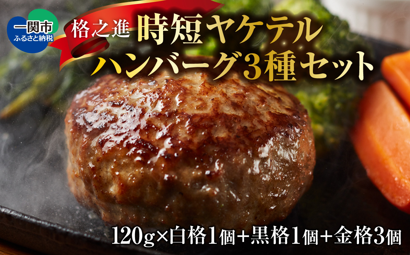 
            格之進〈超人気！TVでも紹介〉ヤケテルハンバーグ「金格・白格・黒格」3種セット ハンバーグ 個包装 お惣菜 おかず お弁当 湯煎 調理済 簡単調理 冷凍ハンバーグ 食べ比べ セット 返礼品 国産牛 黒毛和牛  高級ハンバーグ お取り寄せ ギフト 人気  岩手県一関市
          