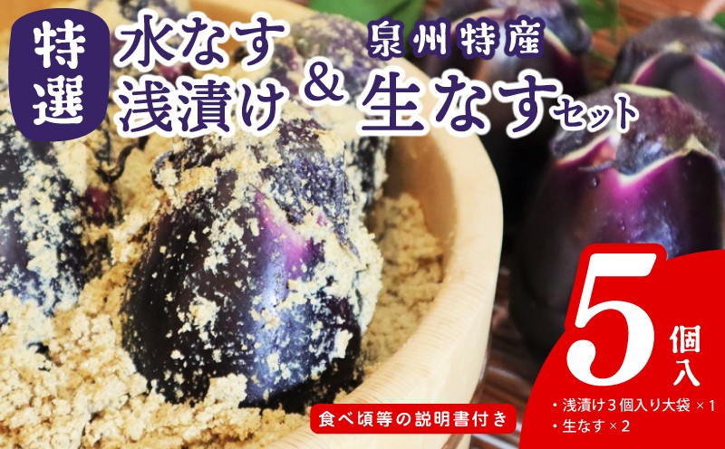 
                  特選特選水なす浅漬け＆生なす 5個入り【食べ比べ 新鮮 野菜 泉佐野産 茄子 やさい 高評価 数量限定】
                