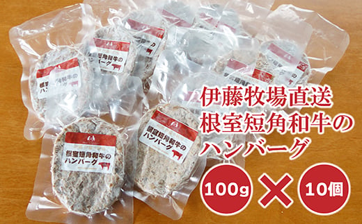 A-13024 【北海道根室産】短角和牛のハンバーグ100g×10P