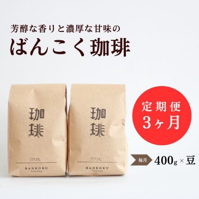 【毎月定期便】芳醇な香りと濃厚な甘味の珈琲 計400g豆　全3回【4054002】
