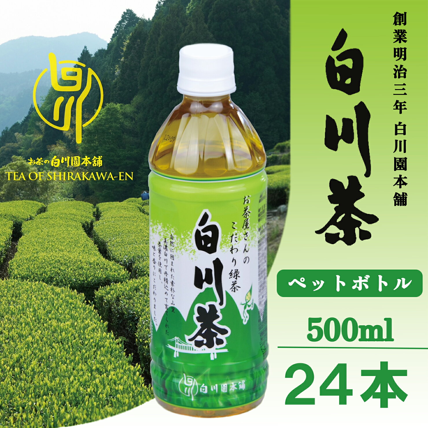 【ふるさと納税】白川茶 ペットボトル 500ml 24本入り 1ケース お茶 茶 緑茶 国産 国産緑茶 岐阜 農薬不使用 茶葉 安心 安全 香料不使用 箱買い ペットボトル飲料 ペットボトル茶 まとめ買い 備蓄 保存 防災 熱中症対策 常温保存 白川園本舗