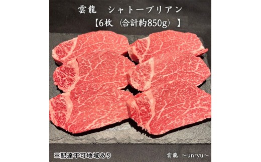 
            黒毛和牛 岡山県産 シャトーブリアン 6枚(合計約850g) 雲龍 肉 お肉 牛肉 和牛 焼肉
          