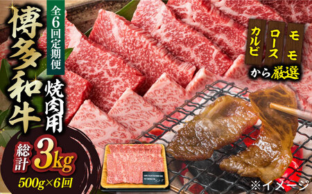 【全6回定期便】【和牛の旨味を堪能！】博多和牛焼肉用 500g 牛肉 BBQ [ABBP034] 