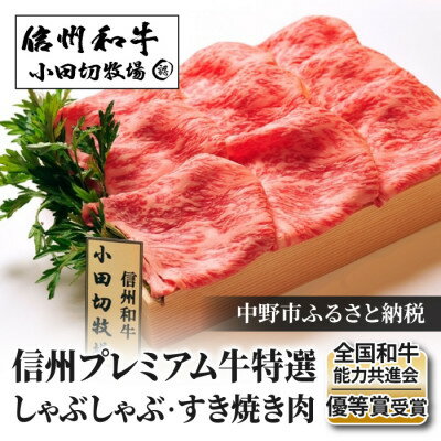 【ふるさと納税】【中野市返礼品】小田切牧場 信州プレミアム牛肉 ロース しゃぶしゃぶ・すき焼き用 500g【配送不可地域：離島】【1504692】