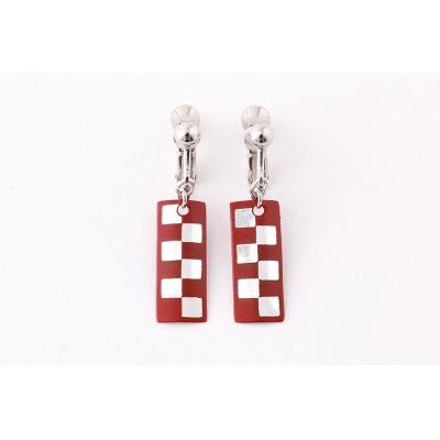 ふるさと納税 京都市 【中嶋象嵌】長四角　ピアス〈市松〉 |  | 01