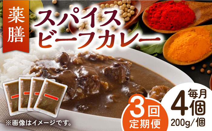 【3回定期便】薬膳スパイスビーフカレー 4食（200g×4） /自然庵 [UCQ007] カレー レトルト 牛肉 牛 ビーフ