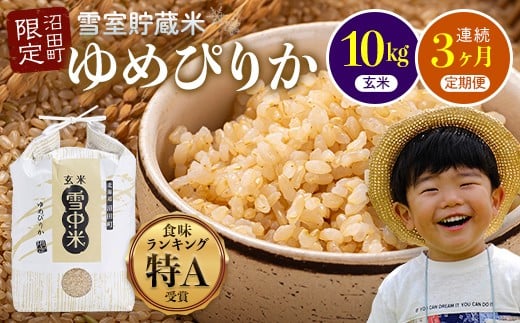 【数量限定】【令和8年6月発送開始定期便】令和7年度産 春摺り 雪中米 ゆめぴりか 玄米 10kg × 3回 計30kg 3か月連続定期便 定期便 定期 米 nr-1400