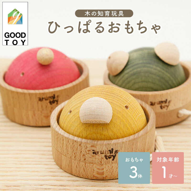 【ふるさと納税】＜グッドトイ受賞＞引っぱるとクルクル回る 3個セット 2020年グッド・トイ賞受賞 くり返しあそびの木のおもちゃ グッドトイ受賞 動物 安心 安全 置物 天然色素使用 お祝い 7cm 木のおもちゃarumitoy