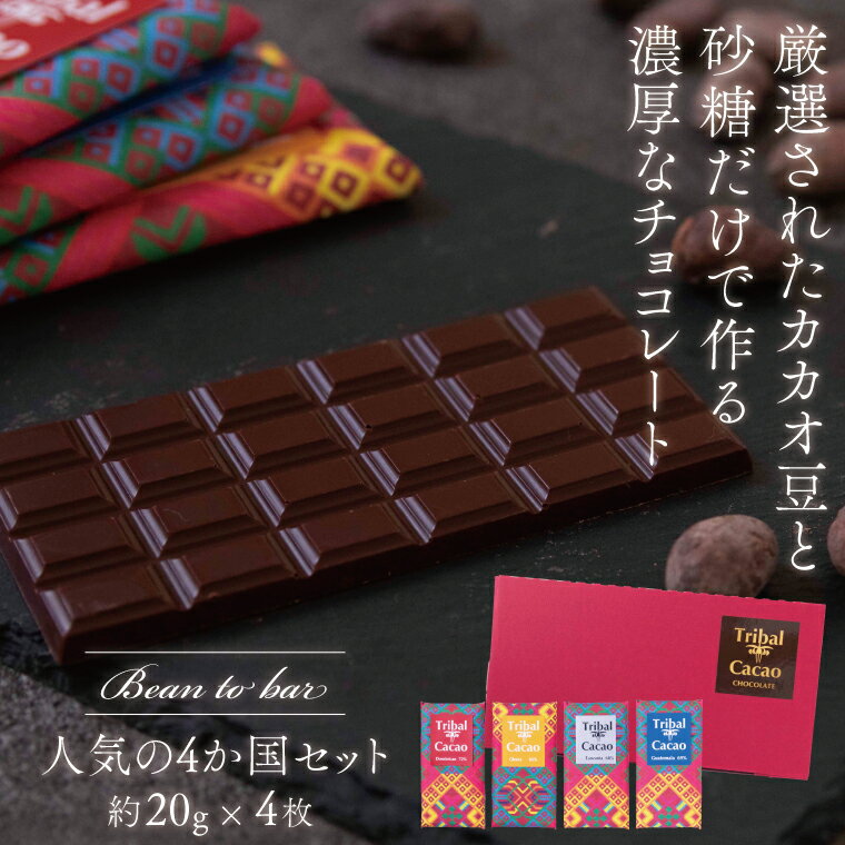 【ふるさと納税】厳選された豆と砂糖だけで作る チョコレート 4種 お菓子 スイーツ チョコ 専門店 チョコレートタブレット 板チョコ Bean to bar セット カカオ 美味しい フルーティ おやつ プレゼント ギフト バレンタイン ホワイトデー 人気 おすすめ おしゃれ 個装