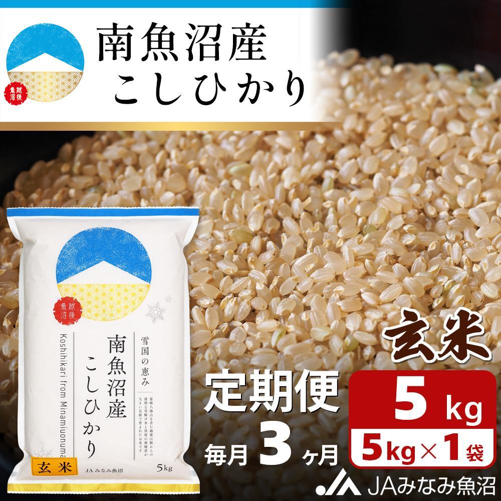 【ふるさと納税】【JAみなみ魚沼定期便】南魚沼産こしひかり玄米（5kg×全3回）特A獲得日本一産地 調整玄米 精選玄米 雪国の恵み もっちり甘い 南魚沼産コシヒカリ | お米 こめ 食品 人気 おすすめ 南魚沼 南魚沼市 新潟県 精米 お楽しみ