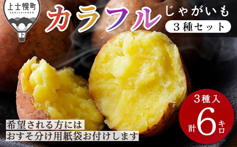 
            北海道産 カラフル じゃがいも 3種セット 計6kg（2kg×3種） 北海道 上士幌町 加藤農場 野菜 ジャガイモ 馬鈴薯 産地直送 ◆2025年12月配送予定
          