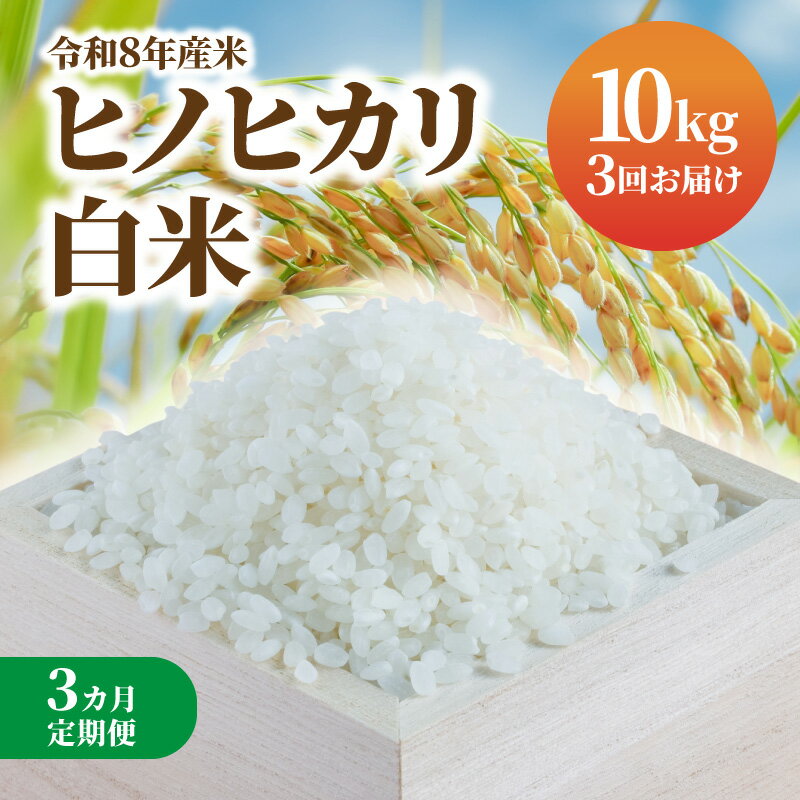 【ふるさと納税】【3カ月定期便】 令和8年産 米 白米 ヒノヒカリ 10kg ふっくら 美味しい 艶 香り 弾力 あっさり 甘み 食べごたえ 白ご飯 冷めても美味しい お米 おにぎり ご飯 和食 チャーハン 丼 弁当 精米 お取り寄せ 宮崎県 延岡市 送料無料