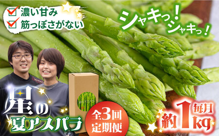 【2025年6月初回発送】【3回定期便】【星のアスパラ】夏のグリーンアスパラガス 約1kg / アスパラ 野菜 / 南島原市 / ほしのYA [SEY014]