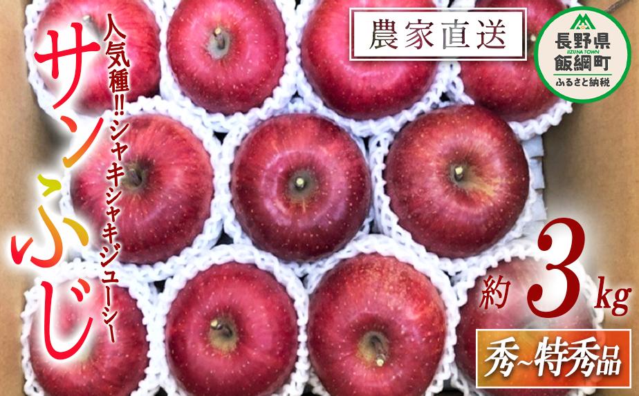 
りんご 蜜入り サンふじ 秀 ～ 特秀 3kg サイズおまかせ 井澤農園 沖縄県への配送不可 2024年11月中旬頃から2025年1月下旬頃まで順次発送予定 令和6年度収穫分 エコファーマー認定 減農薬栽培 化学肥料不使用 信州 果物 フルーツ リンゴ 林檎 長野 15500円 予約 農家直送 長野県 飯綱町 [0937]
