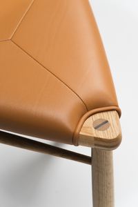 【木と暮らしの工房】H.O.スツール　＜樹種：ナラ／座面：本革（キャメル）＞