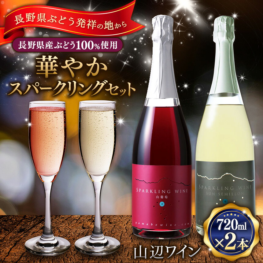 【ふるさと納税】スパークリングワイン 720ml×2本 計1440ml 山辺ワイン 山葡萄 サンセミヨン 赤 白 辛口 飲み比べセット 山辺ワイナリー 長野県 松本市 | 信州 ぶどう お酒 わいん 酒 おさけ さけ