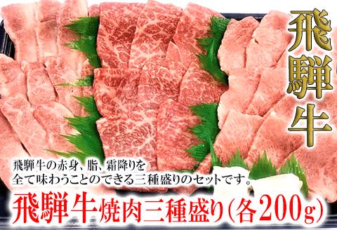 【冷凍】【木箱入り】菊の井 飛騨牛焼肉三種盛り（カルビ、モモ、トモサンカク　各200g）牛肉 国産 【70-42】