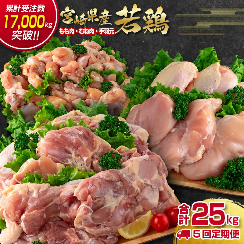 【ふるさと納税】「定期便」宮崎県産若鶏（わかどり）合計5kg「もも肉2kg・むね肉2kg・手羽元1kg」5回＜7.5-14＞ 宮崎県 鶏肉 1枚 もも肉 モモ 2kg ムネ肉 先行予約