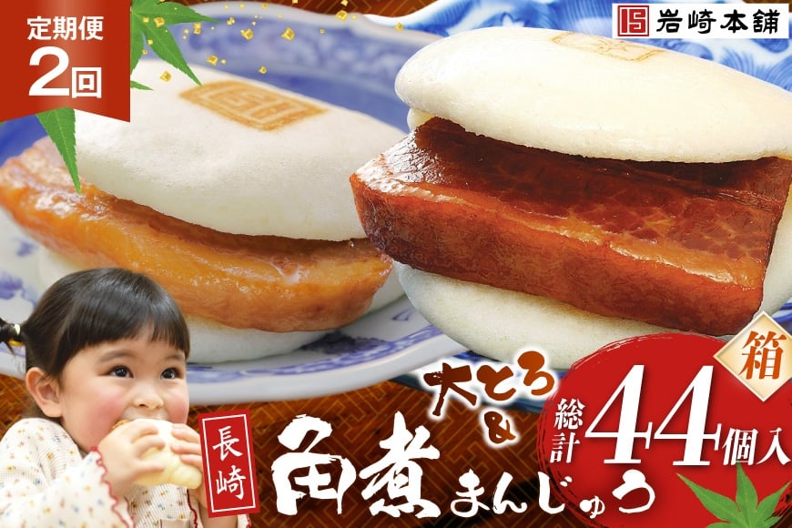 
            BJ082 岩崎本舗 【2回定期便】長崎角煮まんじゅう 12個入・大とろ角煮まんじゅう 10個入 (箱) [長崎県 島原市]
          