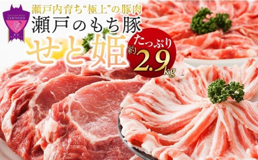 【2月発送】瀬戸内育ち “極上”の豚肉「瀬戸のもち豚せと姫」たっぷりセット約2,900g (ロースステーキ・肩ロース・バラ)