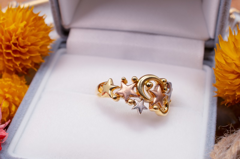 K18YG/PG/Pt900　星モチーフリング CRS-623YP