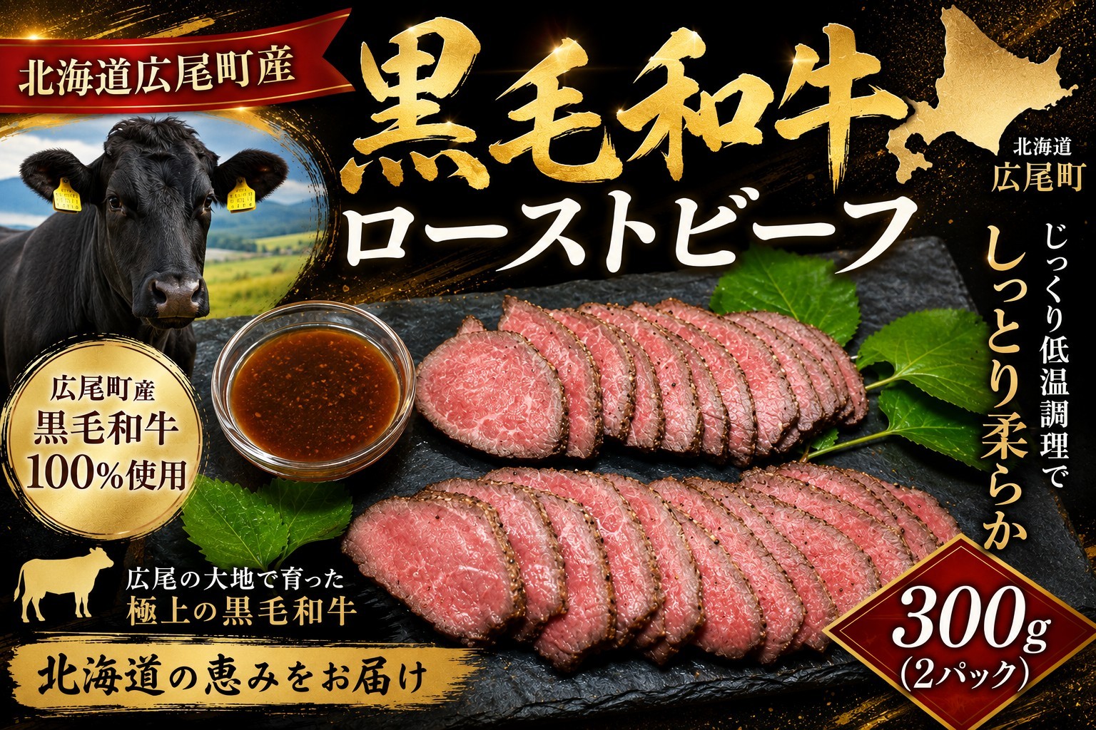 
                  黒毛和牛100％使用　ローストビーフ約200ｇ×2個【ローストビーフ　冷凍　牛肉　和牛　ビーフ　黒毛和牛　個包装　北海道　十勝　広振】(AQ0006)
                