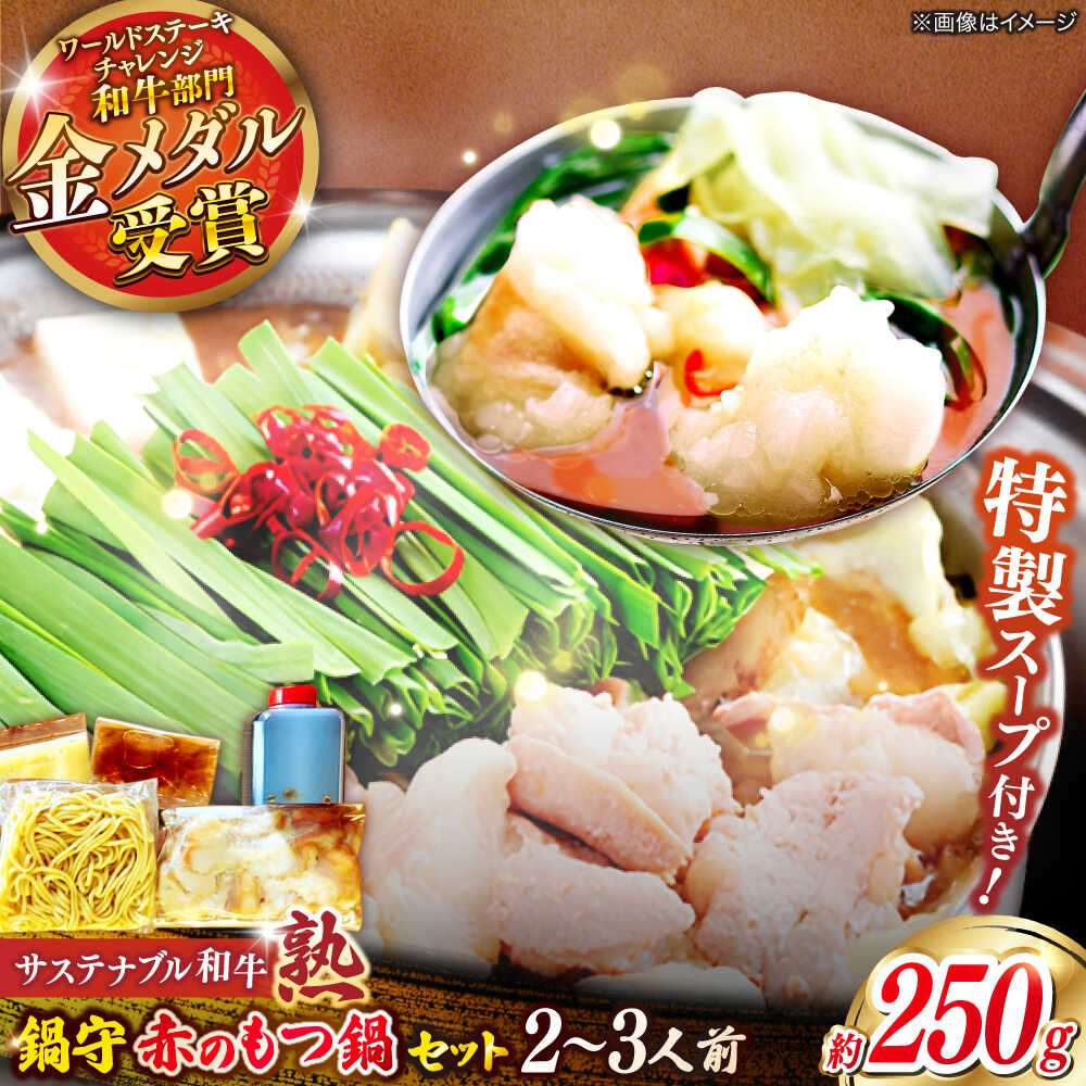 【ふるさと納税】サステナブル和牛 熟 鍋守 赤のもつ鍋セット2−3人前 モツ250g | サステナブル 和牛 もつ鍋 セット 醤油ベース 島根県雲南市/株式会社熟豊ファーム[AIAT005]